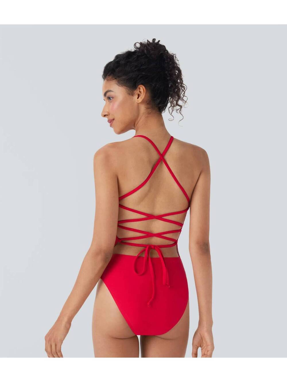 Halara Lace Up One Piece Swimsuit Red Size Large